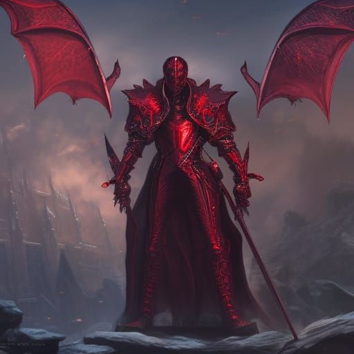 Vampire in Red Armor: Detailed Fantasy Art