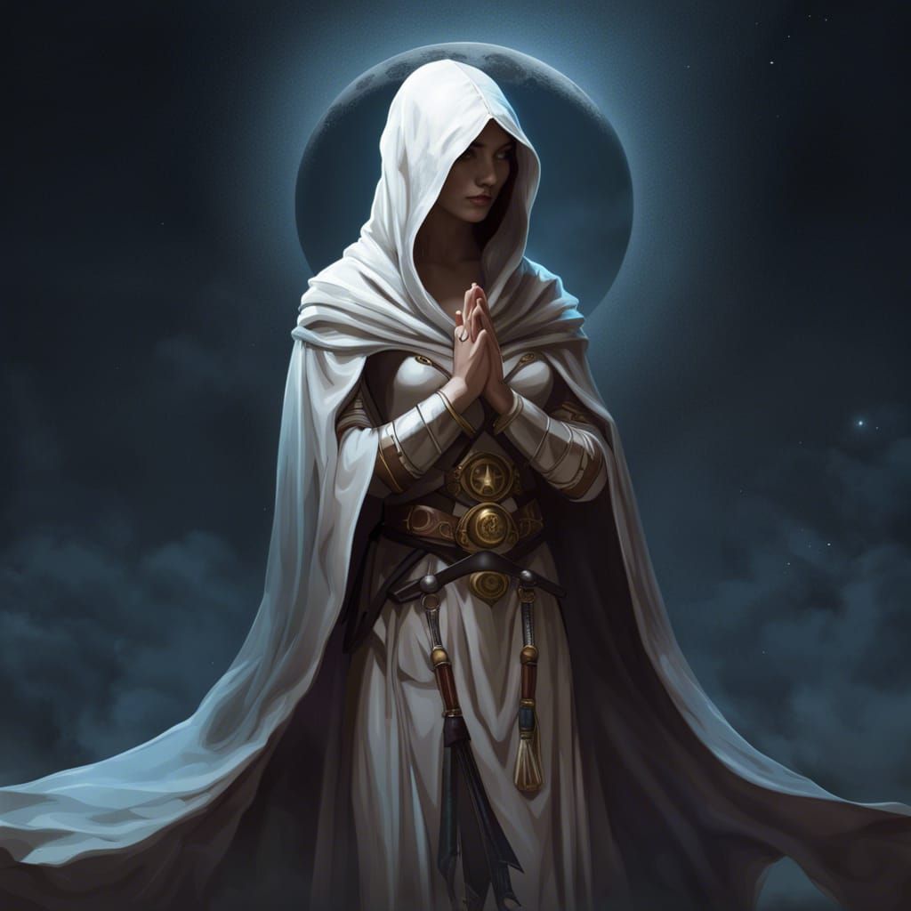 Assassin Praying to Moon Goddess in Cape