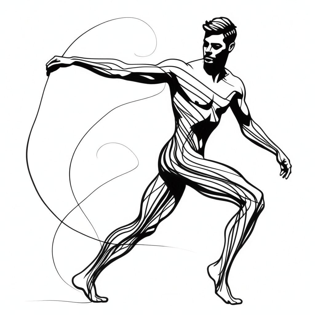 Minimalist Ink Sketch Of A Dancing Male Figure