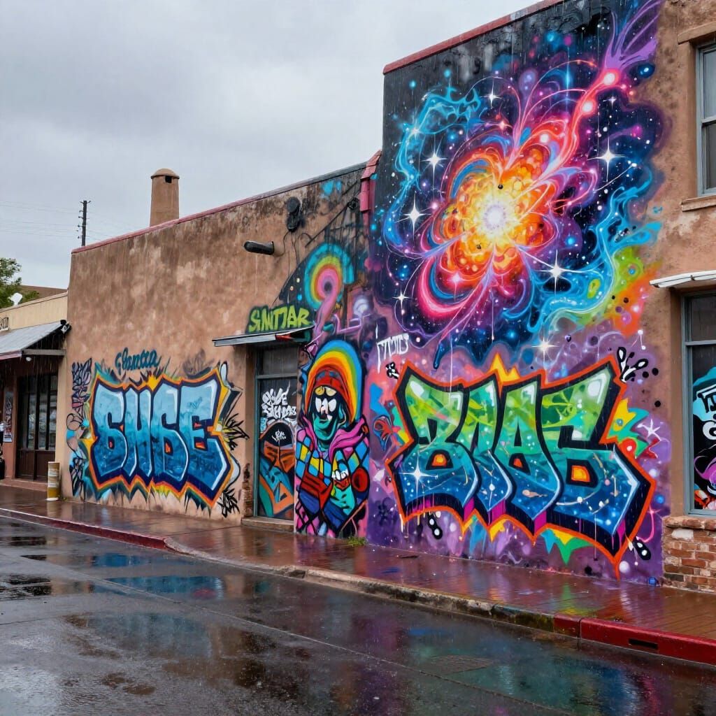 Santa Fe Graffiti Art on Rainy Morning