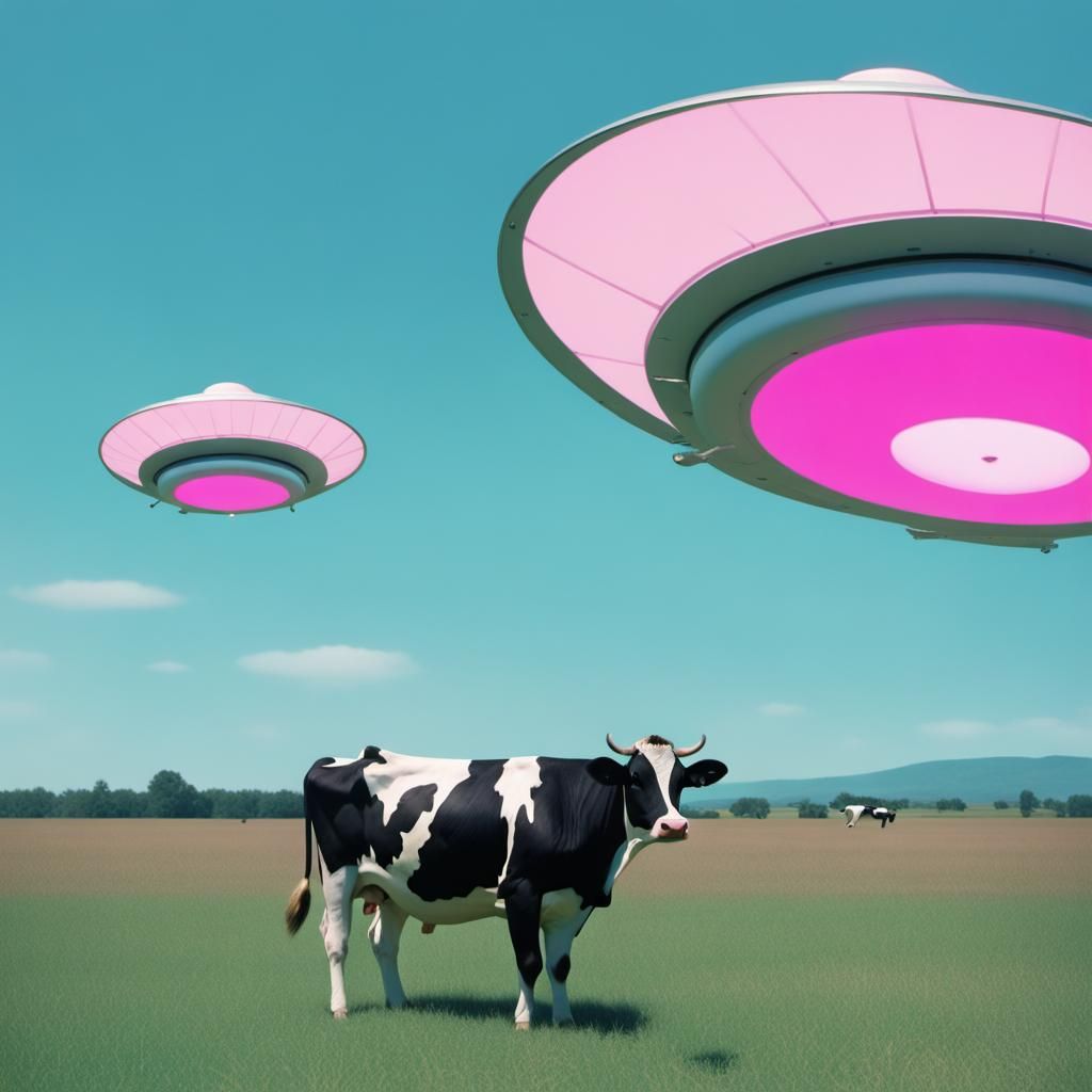 Cow Abduction by UFO: Vaporwave VHS Aesthetic
