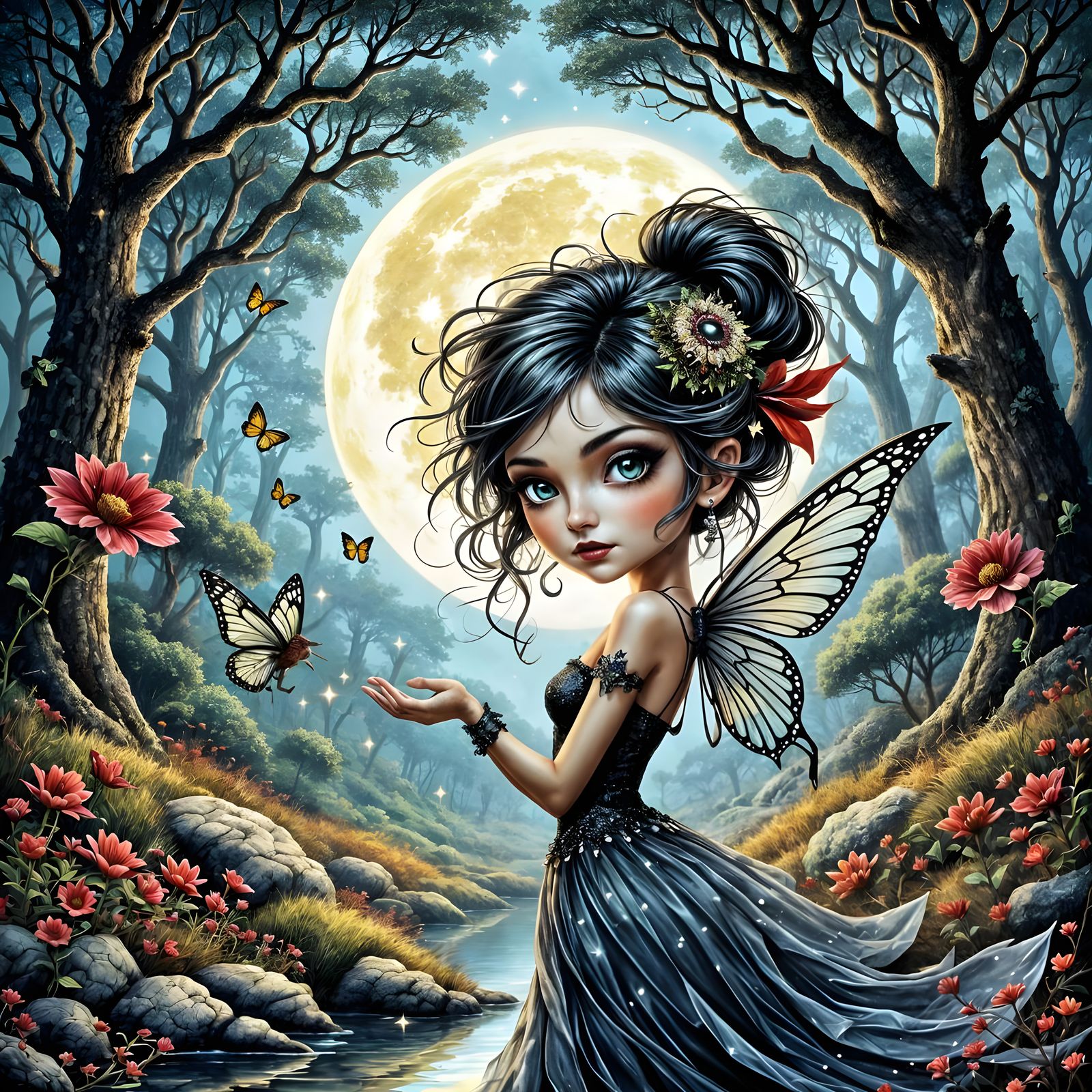 Mystical Forest Under Bright Full Moon