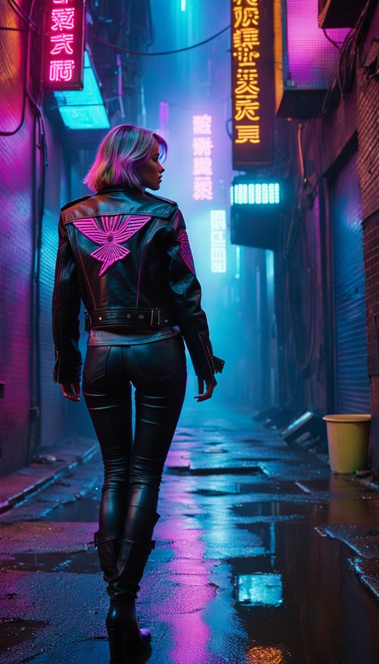 Cyberpunk Woman in Neon Cityscape