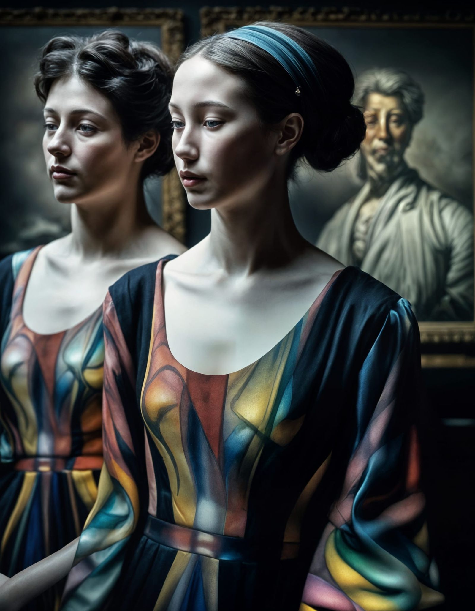 Happy Couple Admiring Art in Polychromatic Museum