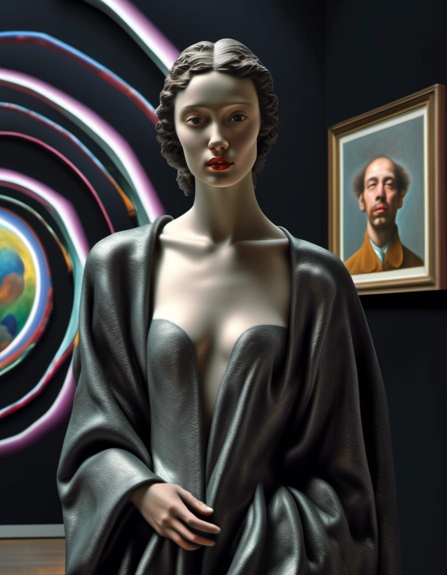 Happy Couple in Art Museum: Polychromatic Photograph