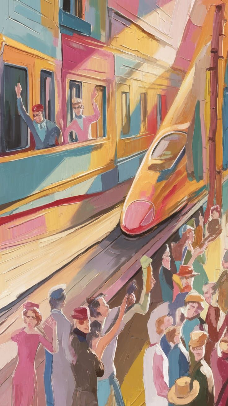 Retro Futuristic Impressionist Masterpiece. Medium shot. Col...