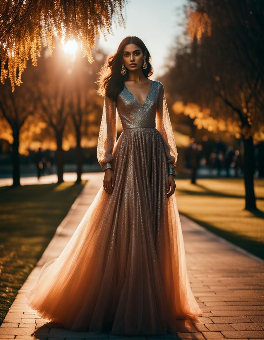 Middle Eastern Model in Shimmery Tulle Dress