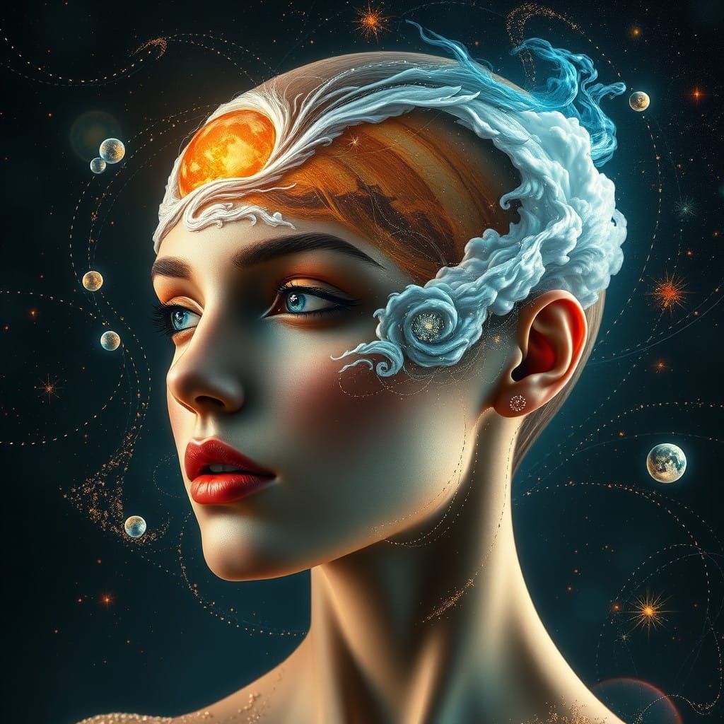 Celestial Goddess with Pluto's Heart and Nebula Glow