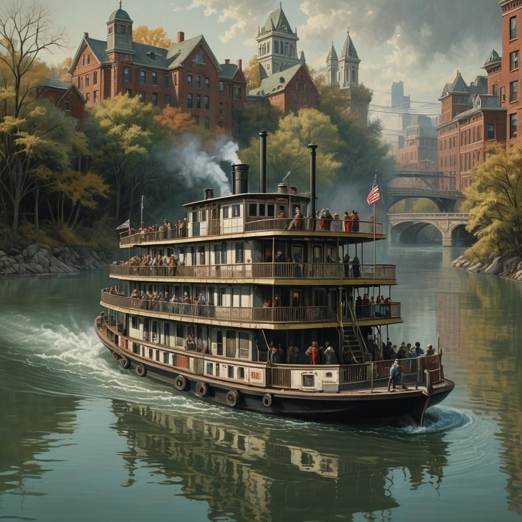 Mythical Riverboat Adventure in Post-Apocalyptic Style