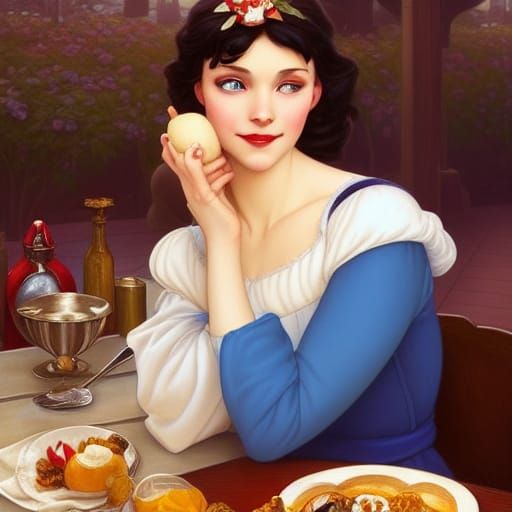 Snow White at Diner, Art Nouveau Portrait