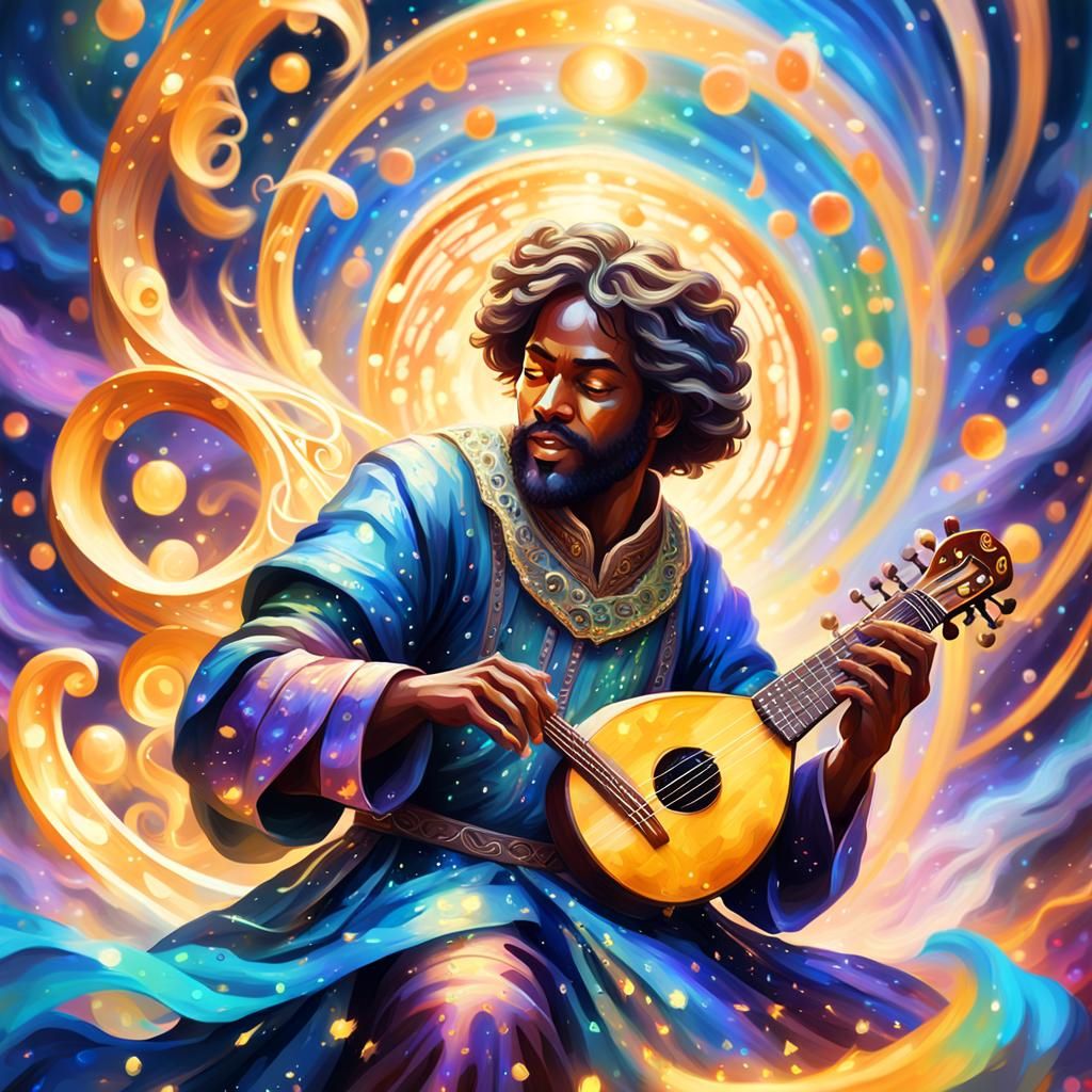 Minstrel's Glowing Lute in Fantasy Art Style