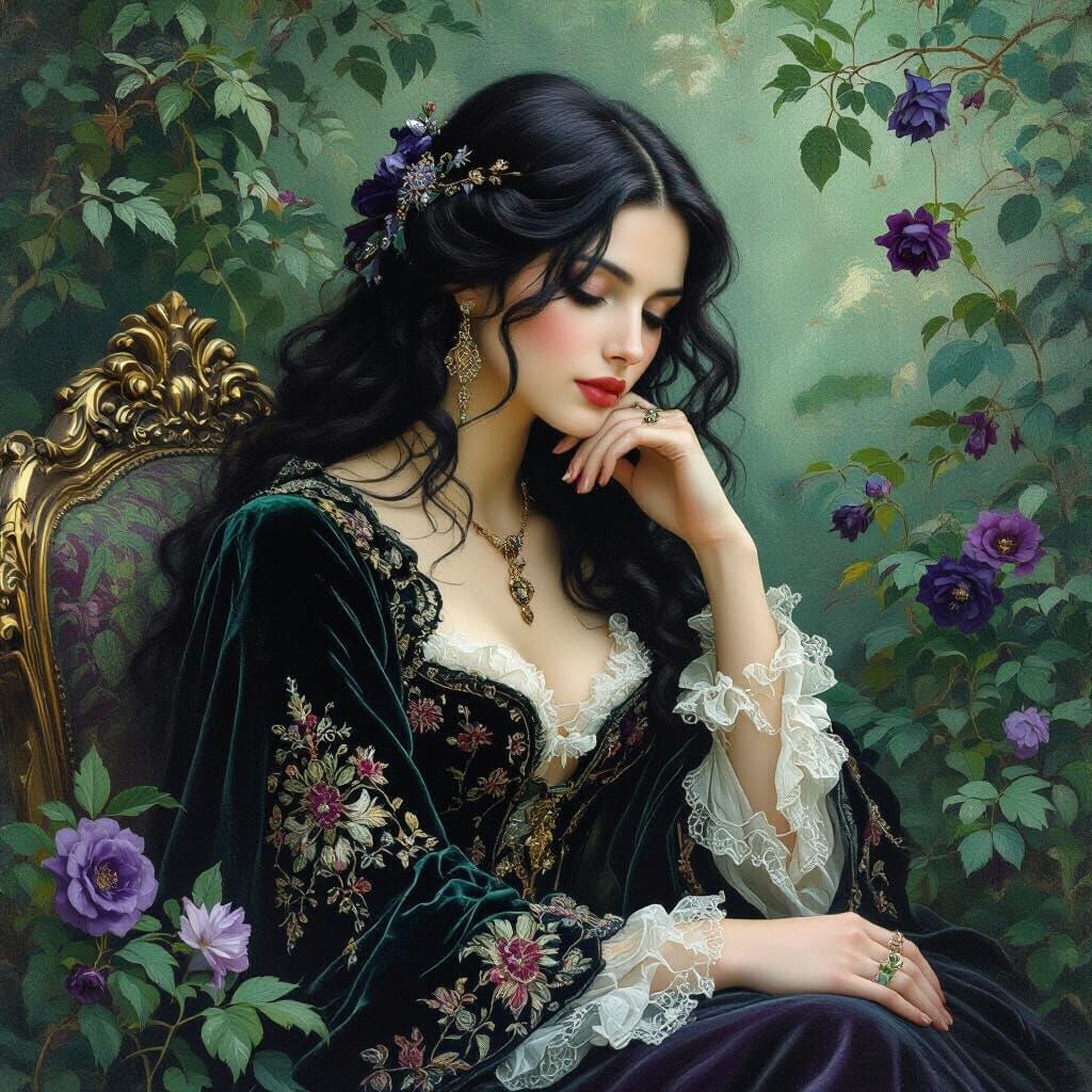 Enigmatic Woman in Pre-Raphaelite Style