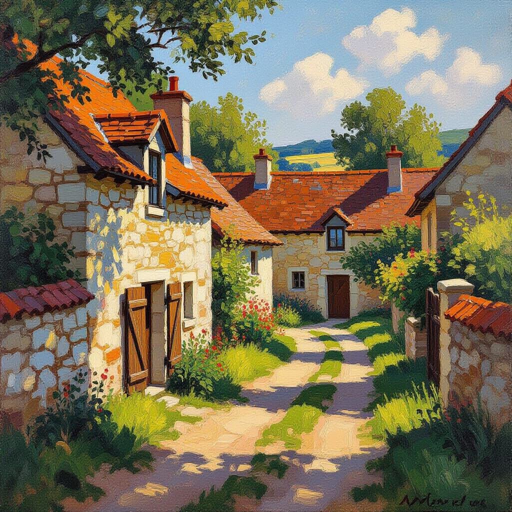 Idyllic Grange Scene in Impressionist Style