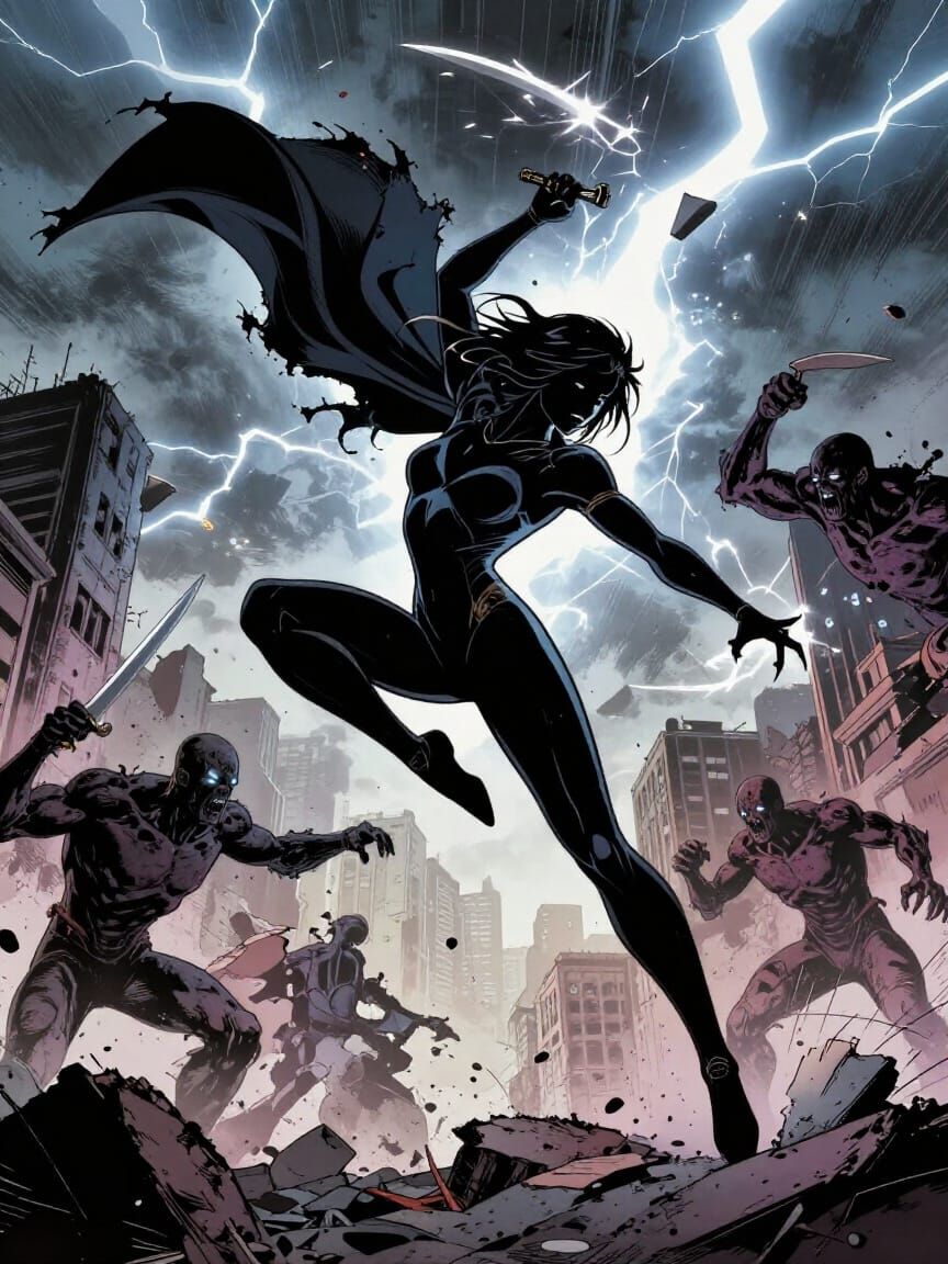 The Tempest Fights Bio-Mutants in Comic Art Style