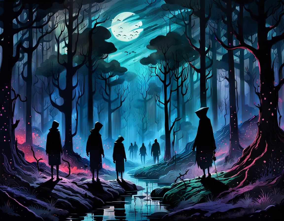 Mystical Midnight Forest: Surreal Horror Art