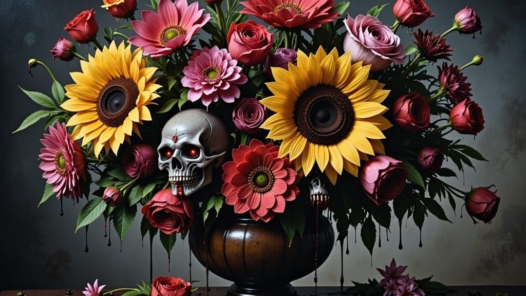 Horror Floral Arrangement with Spider Faces