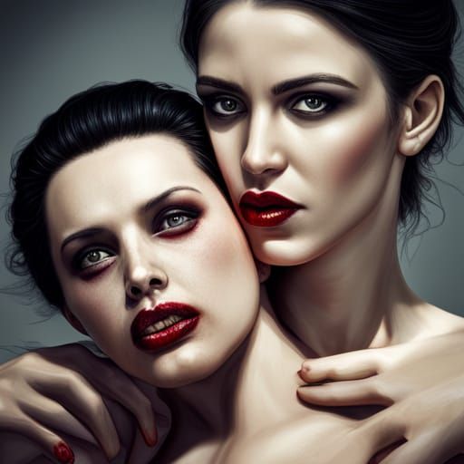 Female Vampire Bites Victim in Hyperrealistic Detail