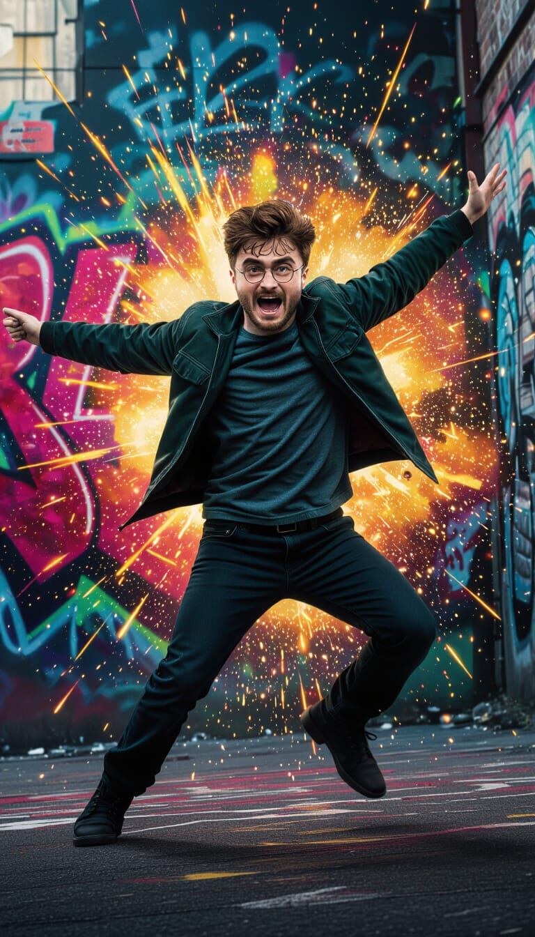 Energetic Graffiti Portrait in Ash Thorp Style