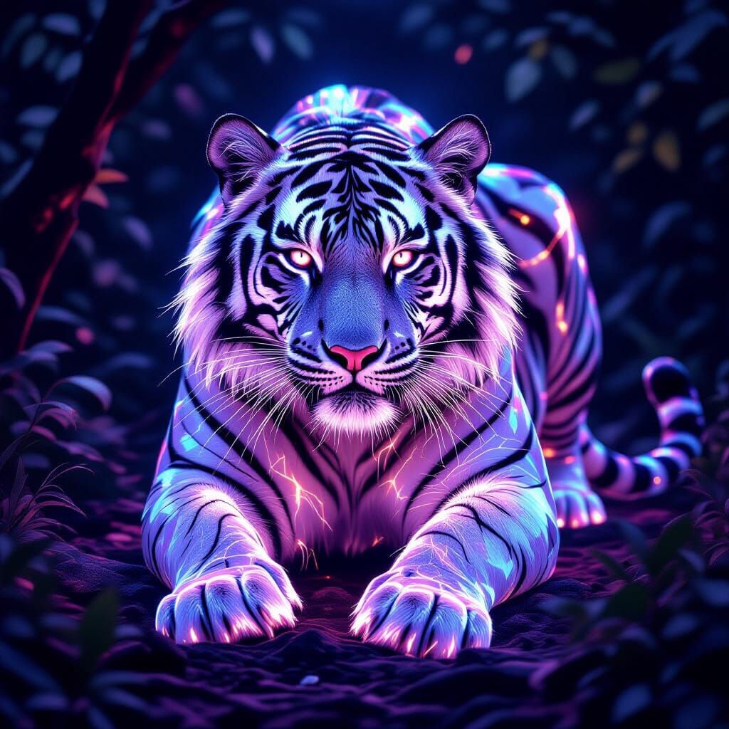 Amethyst Crystal Tiger with Ethereal Light