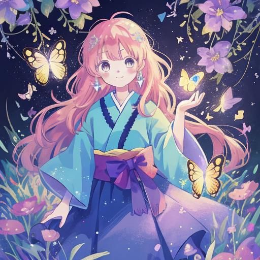 Anime Princess with Sparkly Butterflies