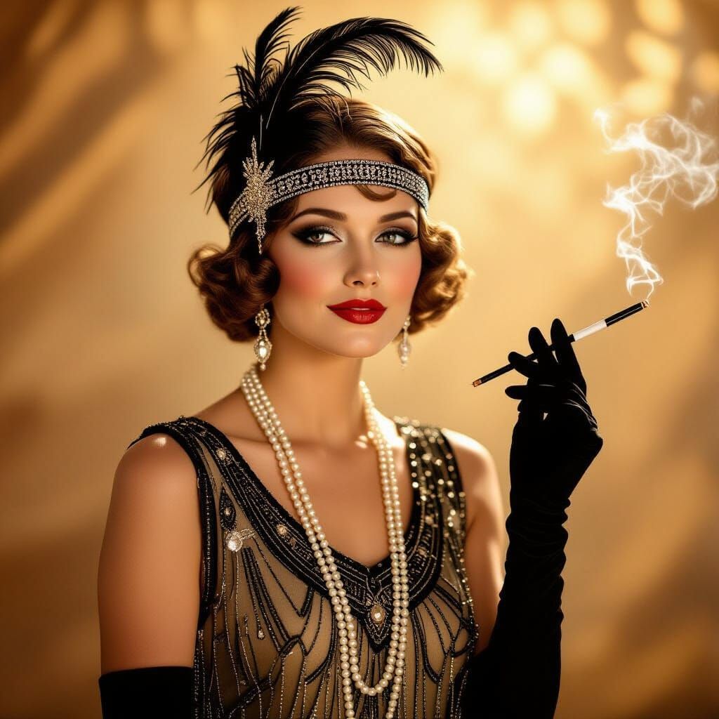 Sepia Portrait of Flapper with Cigarette Holder