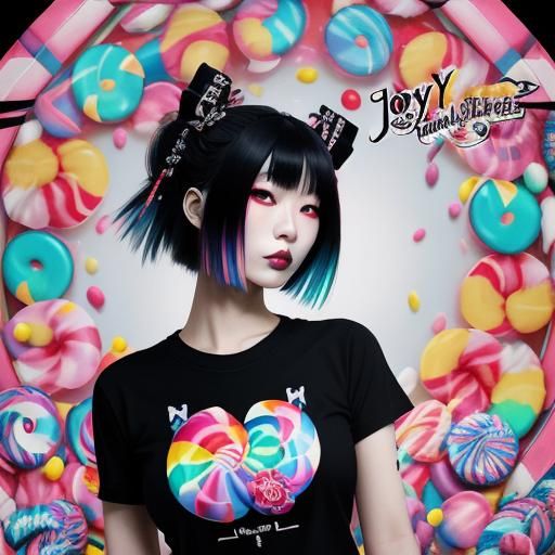 Gothic Japanese Girl in Candy Art Style