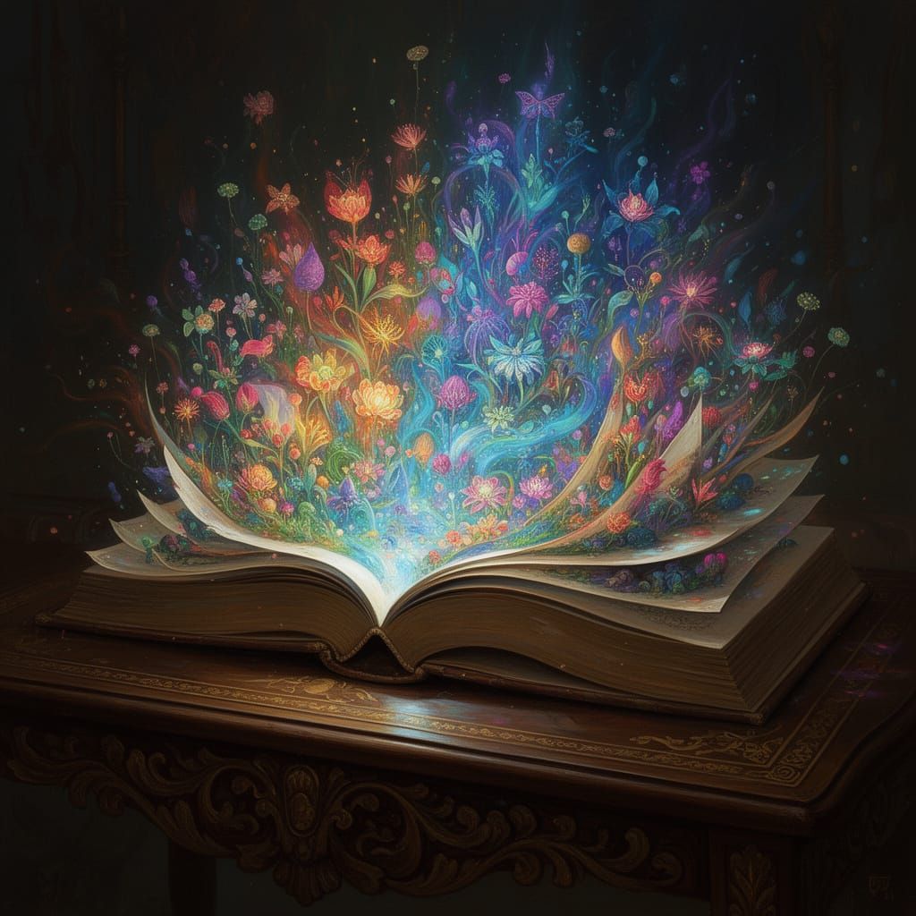 Antique Book Unleashes Fantastical 3D World on Wooden Table