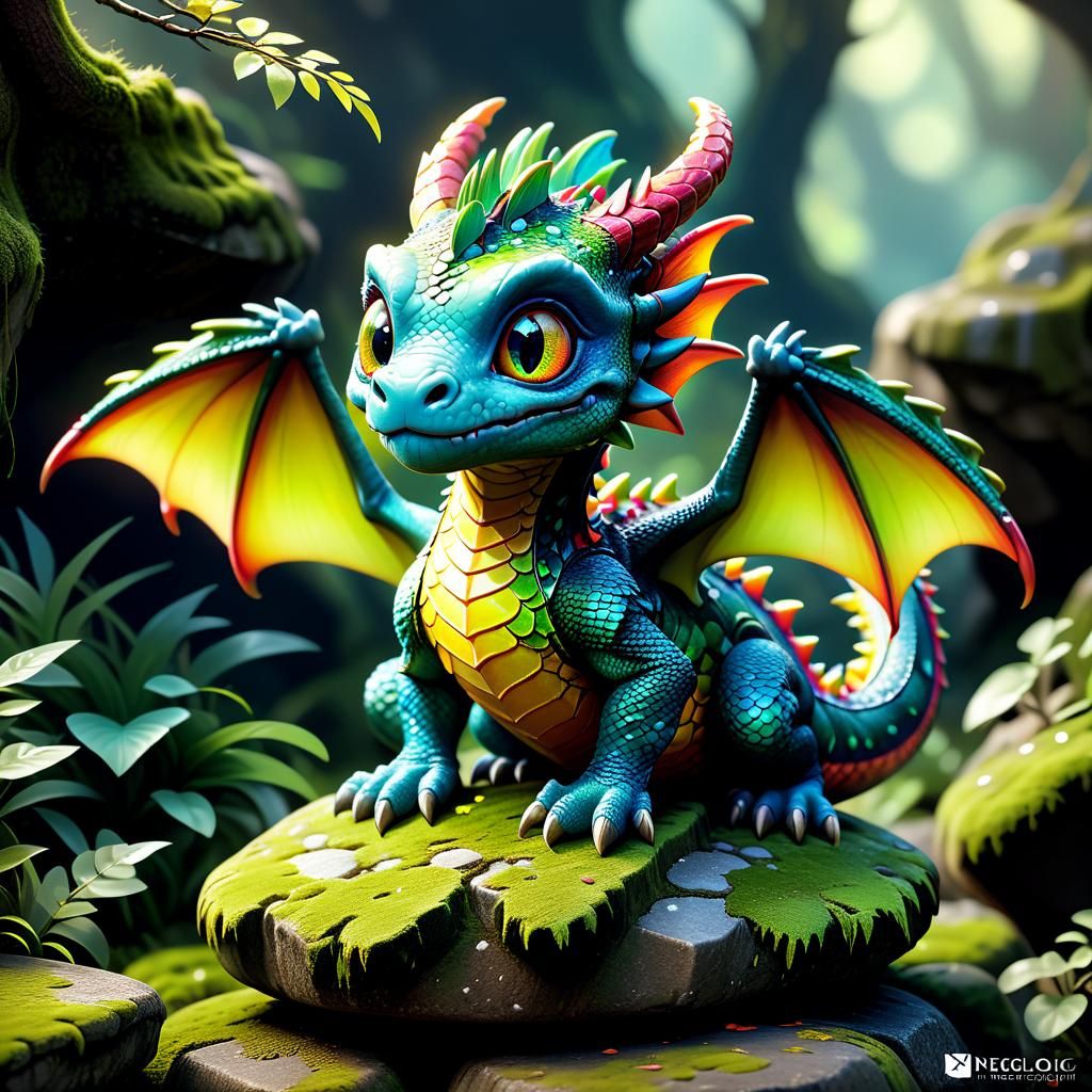 Enchanting Pet Dragon on Mossy Stone