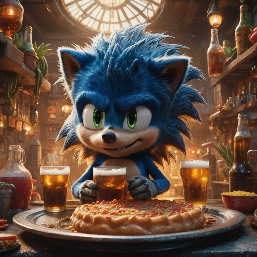 Sonic the Hedgehog Drinks Beer in Irish Pub