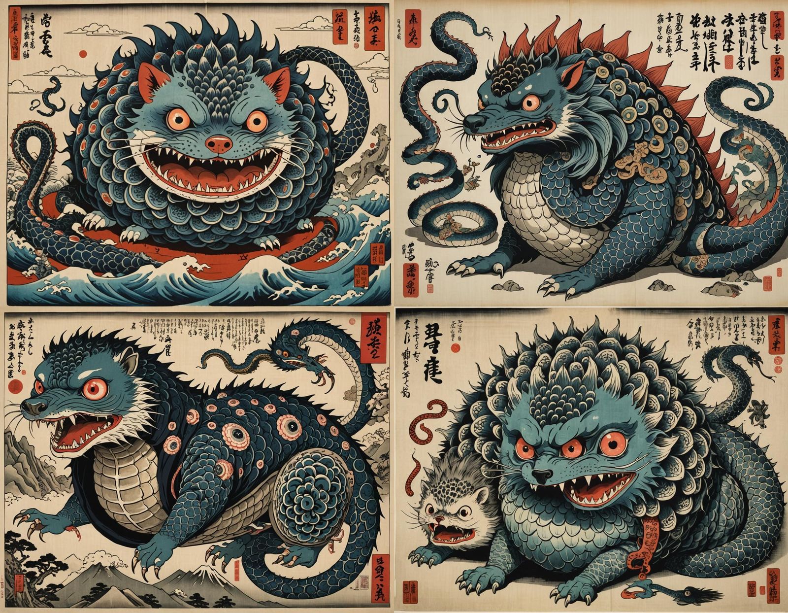 Ukiyo-e Hybrid Creature with Inflated Eyes