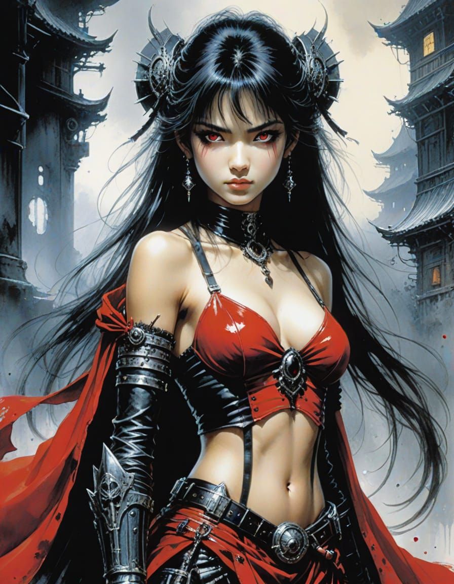 Dark Fantasy Portrait in Red and Black