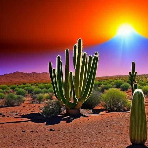 Blooming Cactus in Desert Sunlight: Photorealistic 8K