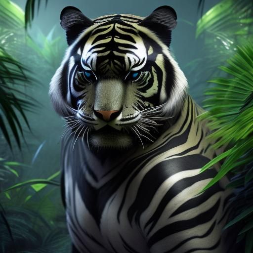 Futuristic Black Tiger in a Neon Jungle