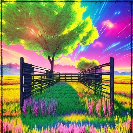 Synthwave Field: Landscape with Empty Stable