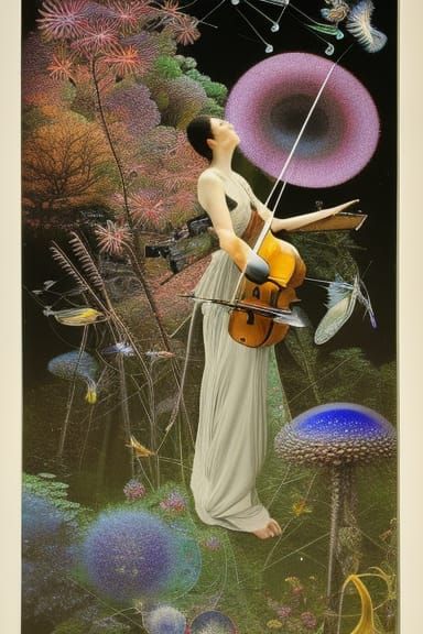 Cellist on Stargazing Platform with Kinetic Sphere