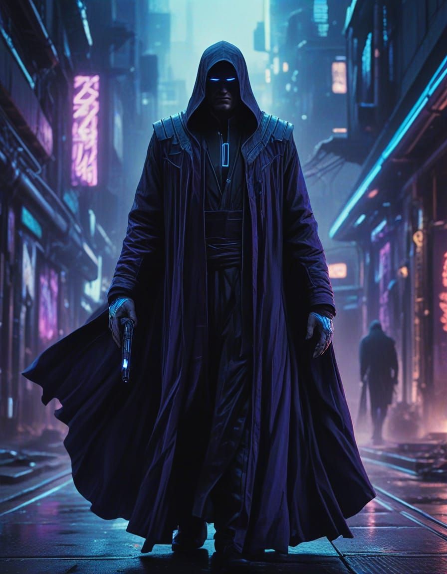 Wizard Conjuring Spells With Stealth Bomber Shadows in Cyber...