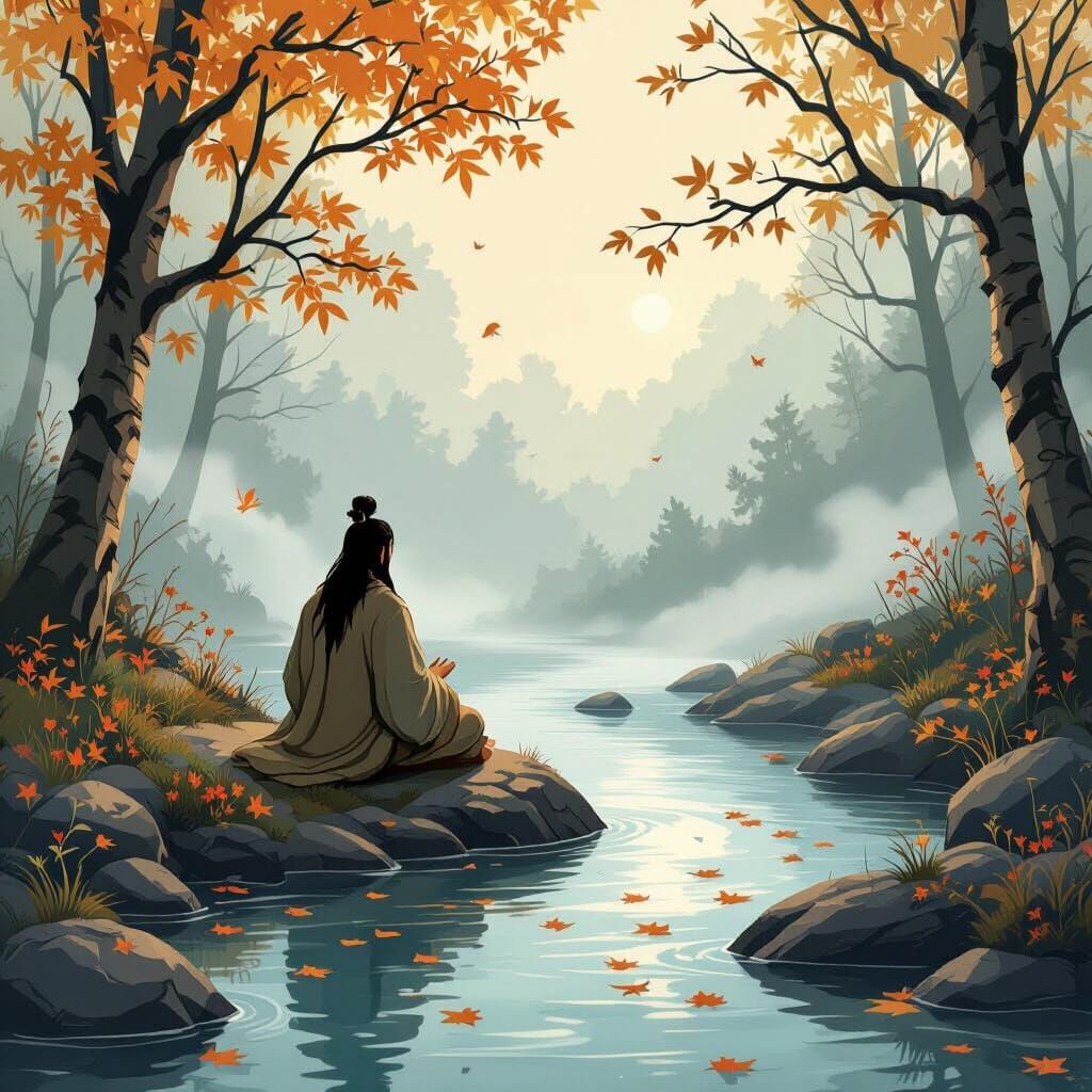 Serene River Mist: Vintage Storybook Style