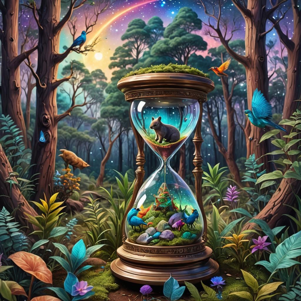Hourglass Forest: Holographic Astral Illustration