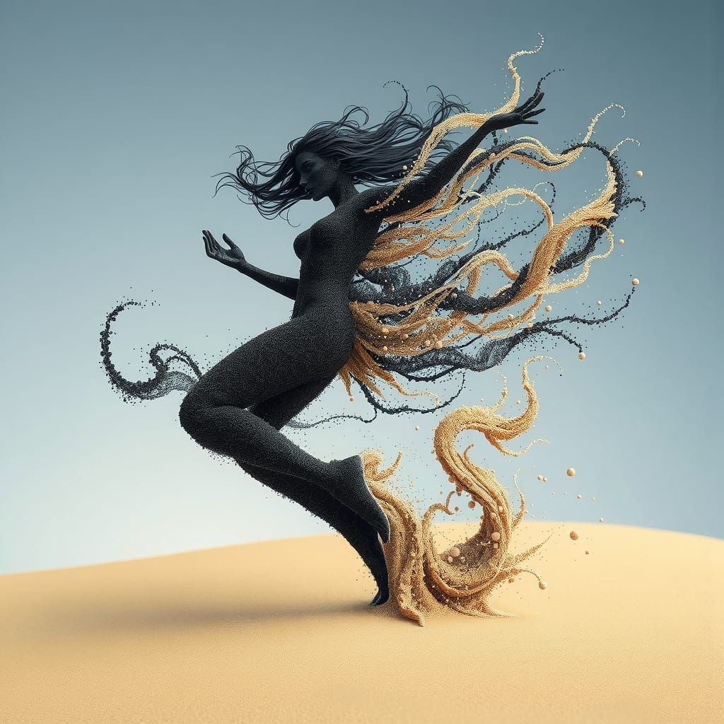Ethereal Sand Sirens Frozen in Whirlwind Embrace