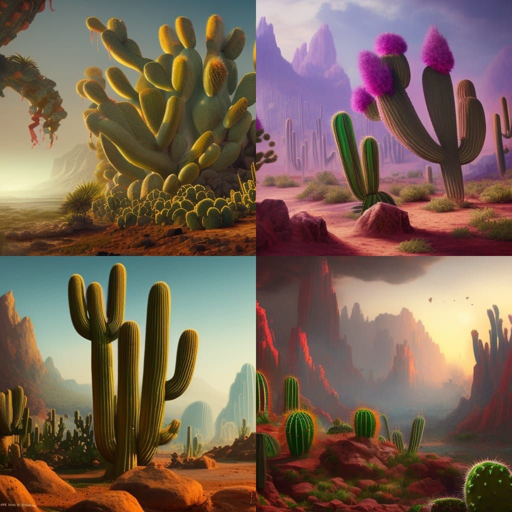 Fantastical Cactus Matte Painting in Deep Color