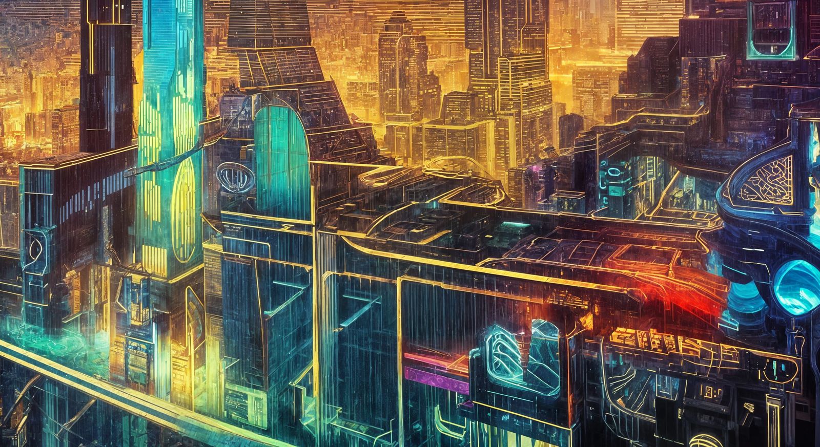 Surreal Cybercity World in Vibrant Color