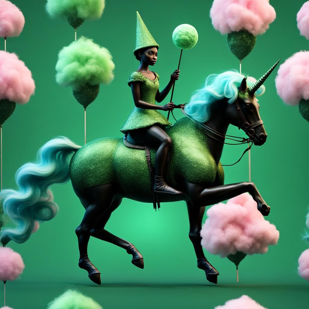 Fairy Riding Unicorn with Cotton Candy in 3D