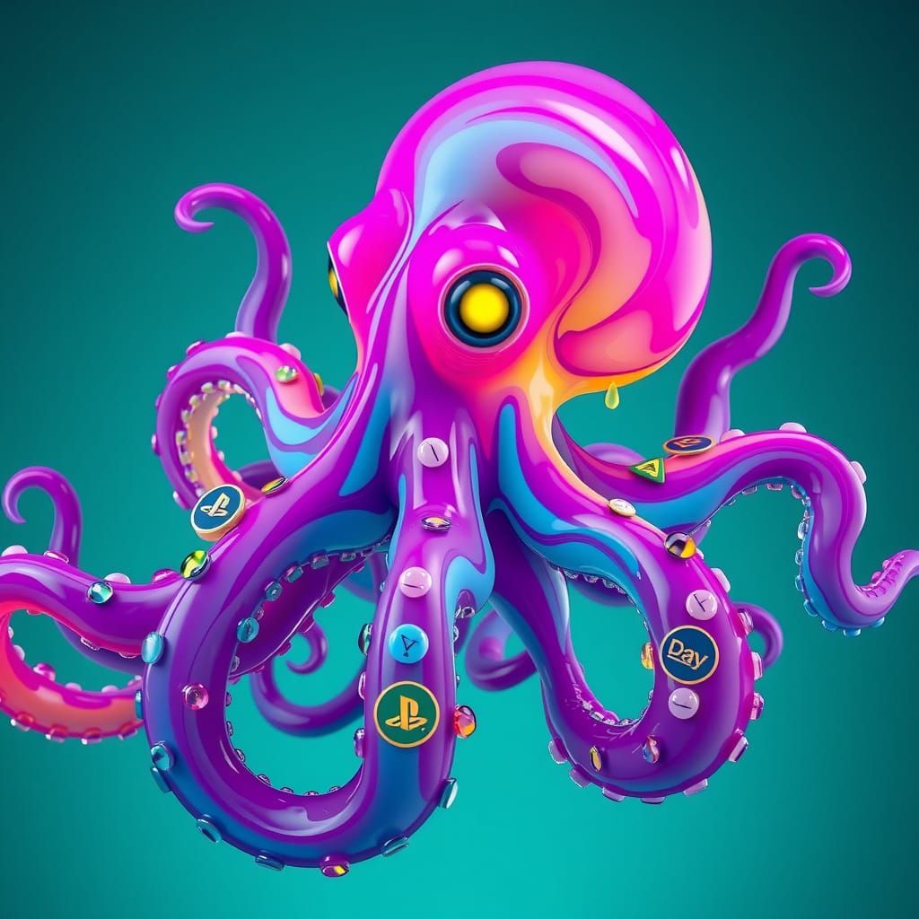 Giant Multicolored Slime Octopus Dances to Cosmic Rhythm