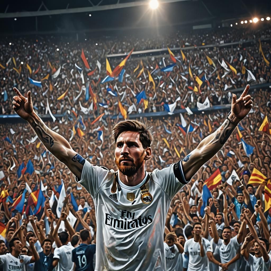 Messi Triumphant in Fantasy Matte Painting Style