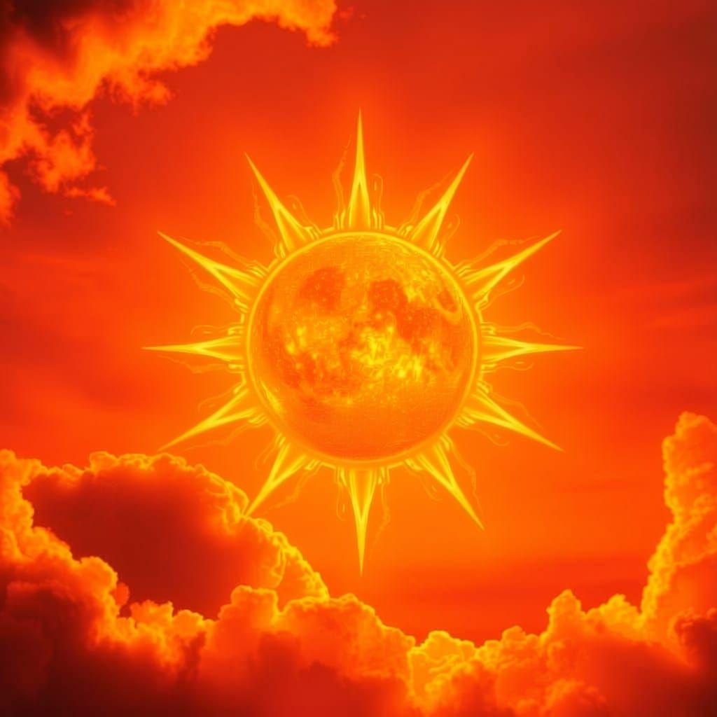 Ethereal Sunset with Radiant Light-Rings and 3D Text