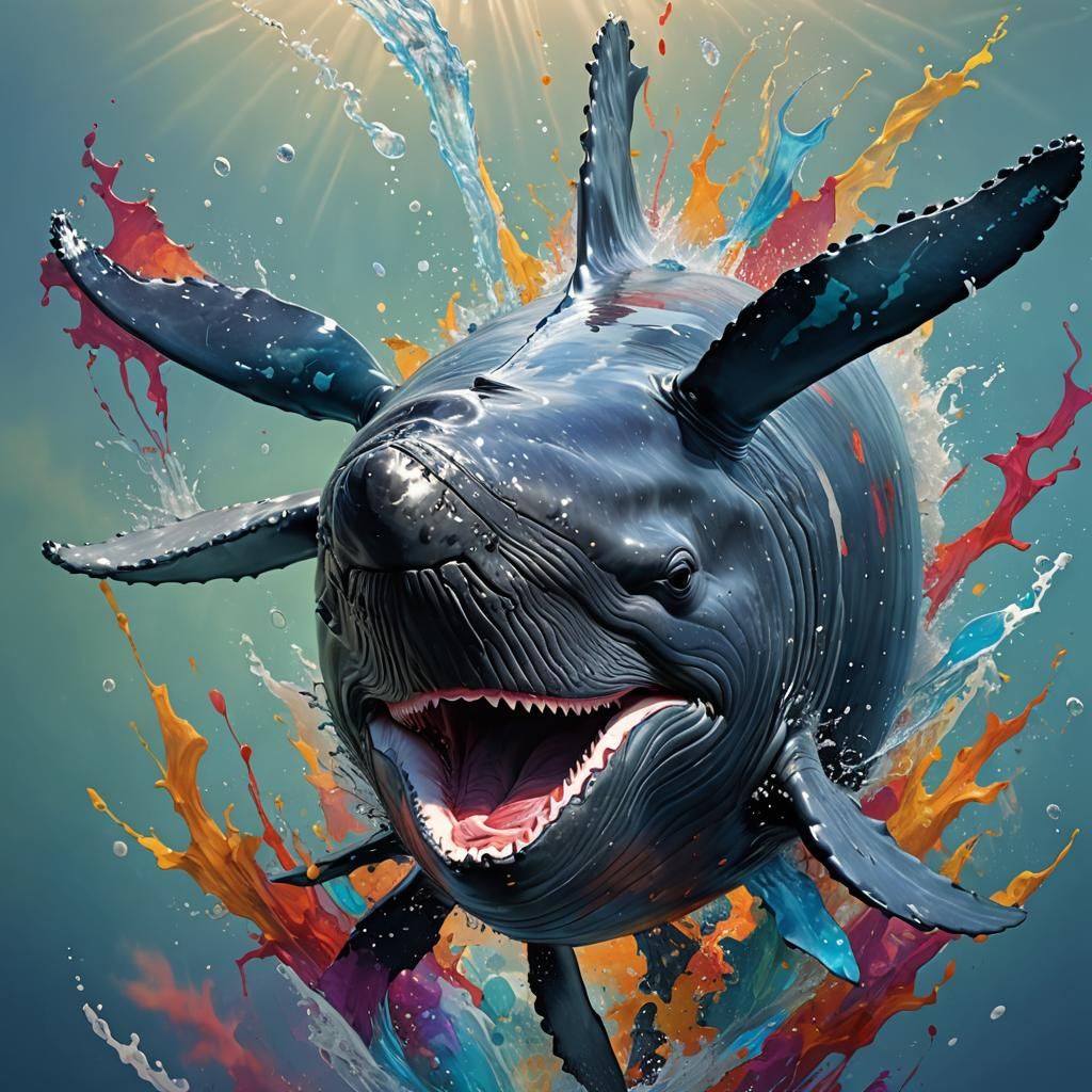 Hyperrealistic Whale Made of Fish: Splash Art