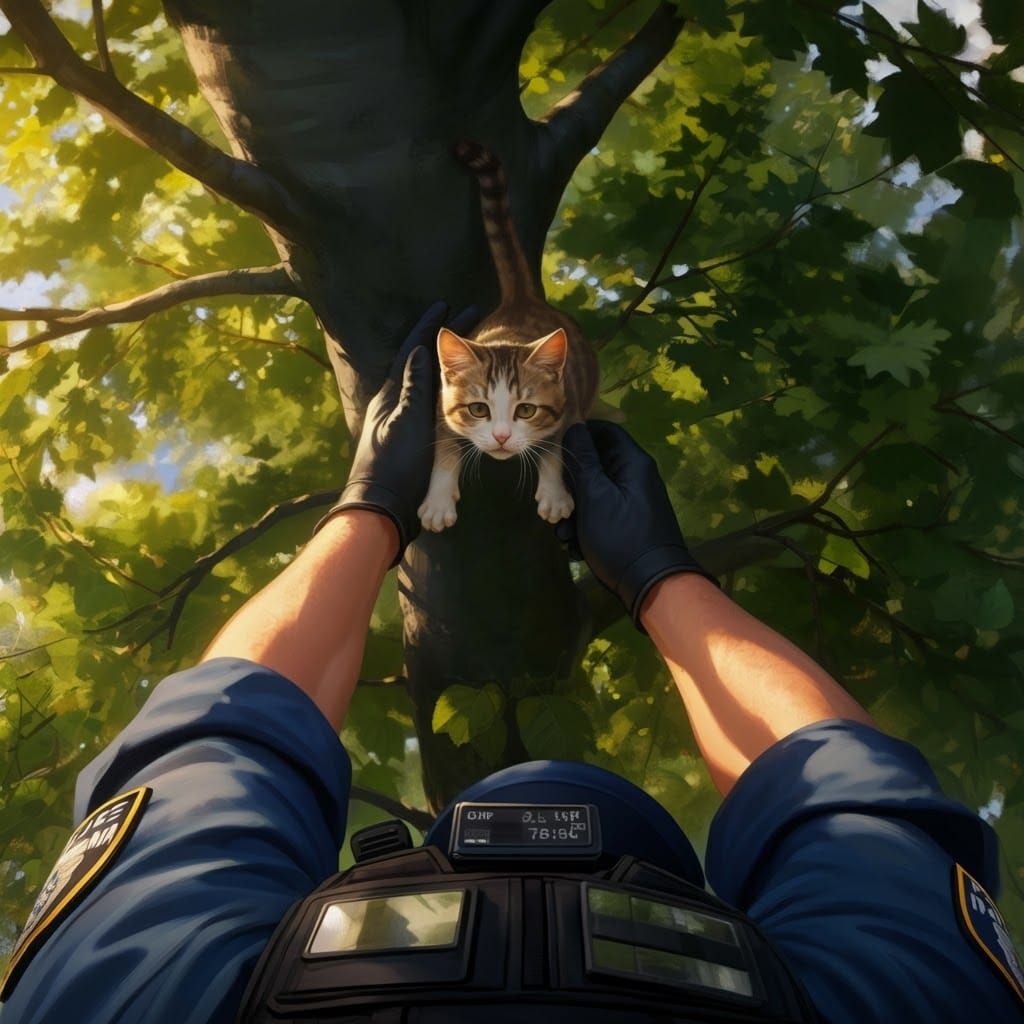 Cat Rescue Seen From Policeman's Bodycam Perspective