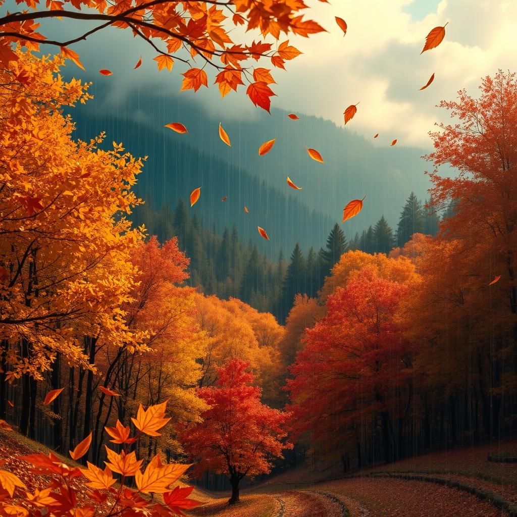 Autumn Rain Panorama in Maximalist Earth Art Style