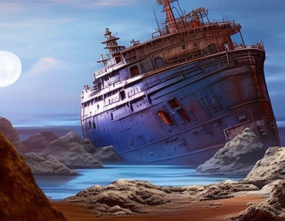 Hyperrealistic Shipwreck on the Moon Concept Art
