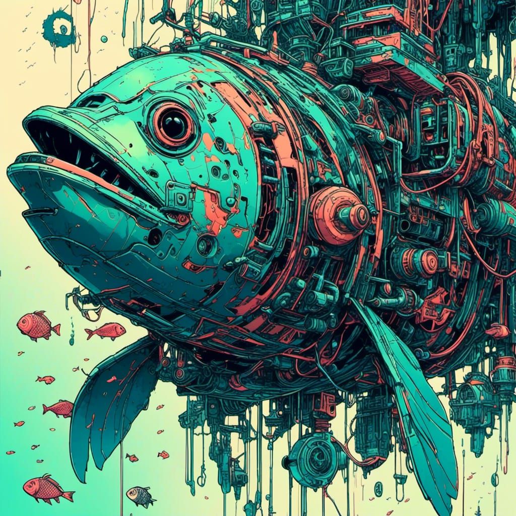 Neon Cyberpunk Fish in Underwater Dystopia